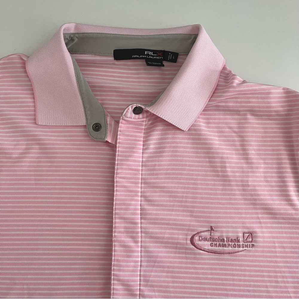 RLX Ralph Lauren Polo Golf‎ Pink White Striped Short Sleeve Large